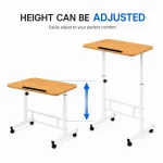 Height Adjustable Mobile Laptop Table with Wooden Top - Image 2