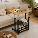 Adjustable Laptop Table with Storage Shelves & Wheels - Image 3