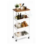 4 Tier Steel Kitchen Cart with Wooden Top & Wheels – Black / White - Image 6