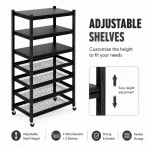 7 Tier Fully Steel Multipurpose Storage Rack with Wheels – Black - Image 5