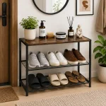 3 Tier Multipurpose Steel Shoe & Storage Rack with Rustic MDF Top - Image 2