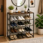 5 Tier Multipurpose Steel Shoe & Storage Rack With Rustic Mdf Top - Image 2