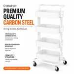 4 Tier Full Steel Mesh Basket Rolling Storage Trolley - ( Black & White ) - Image 7