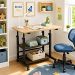 Adjustable Laptop Table with Storage Shelves & Wheels - Image 5