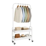 Carbon Steel Clothes Hanging Rack with 2 Storage Shelves