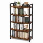 5 Tier Premium Carbon Steel Bookshelf with Rustic MDF Shelves, Display Rack - Image 3