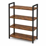 4 Tier Premium Carbon Steel Bookshelf with Rustic MDF Shelves, Display Rack