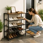 5 Tier Multipurpose Steel Shoe & Storage Rack With Rustic Mdf Top - Image 4