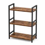 3 Tier Premium Carbon Steel Bookshelf with Rustic MDF Shelves, Display Rack