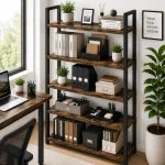 5 Tier Premium Carbon Steel Bookshelf with Rustic MDF Shelves, Display Rack - Image 4