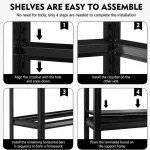 5 Tier Fully Steel Kitchen Storage Rack with Wheels – Black - Image 7