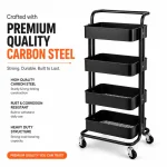 4 Tier Full Steel Mesh Basket Rolling Storage Trolley - ( Black & White ) - Image 6