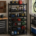 7 Tier Fully Steel Multipurpose Storage Rack with Wheels – Black - Image 4