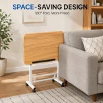 Height Adjustable Mobile Laptop Table with Wooden Top - Image 5