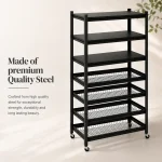 7 Tier Fully Steel Multipurpose Storage Rack with Wheels – Black