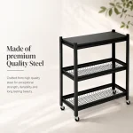 3 Tier Fully Steel Kitchen Storage Rack with Wheels – Black