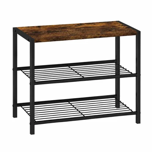 3 Tier Multipurpose Steel Shoe & Storage Rack with Rustic MDF Top
