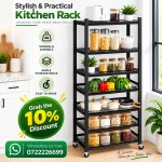 7 Tier Fully Steel Multipurpose Storage Rack with Wheels – Black