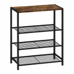 4 Tier Multipurpose Steel Shoe & Storage Rack with Rustic MDF Top