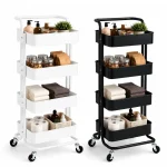 4 Tier Full Steel Mesh Basket Rolling Storage Trolley - ( Black & White )