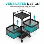 4 Tier Ventilated Mesh Basket Rolling Storage Trolley - Image 6