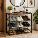 4 Tier Multipurpose Steel Shoe & Storage Rack with Rustic MDF Top - Image 2