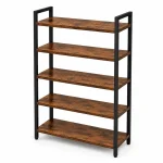 5 Tier Premium Carbon Steel Bookshelf with Rustic MDF Shelves, Display Rack