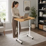 Height Adjustable Mobile Laptop Table with Wooden Top - Image 6