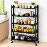 5 Tier Fully Steel Kitchen Storage Rack with Wheels – Black