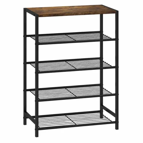 5 Tier Multipurpose Steel Shoe & Storage Rack With Rustic Mdf Top