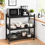 3 Tier Fully Steel Kitchen Storage Rack with Wheels – Black