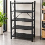 5 Tier Foldable Steel Storage Rack – Black Powder Coated Multipurpose Shelf - Image 3