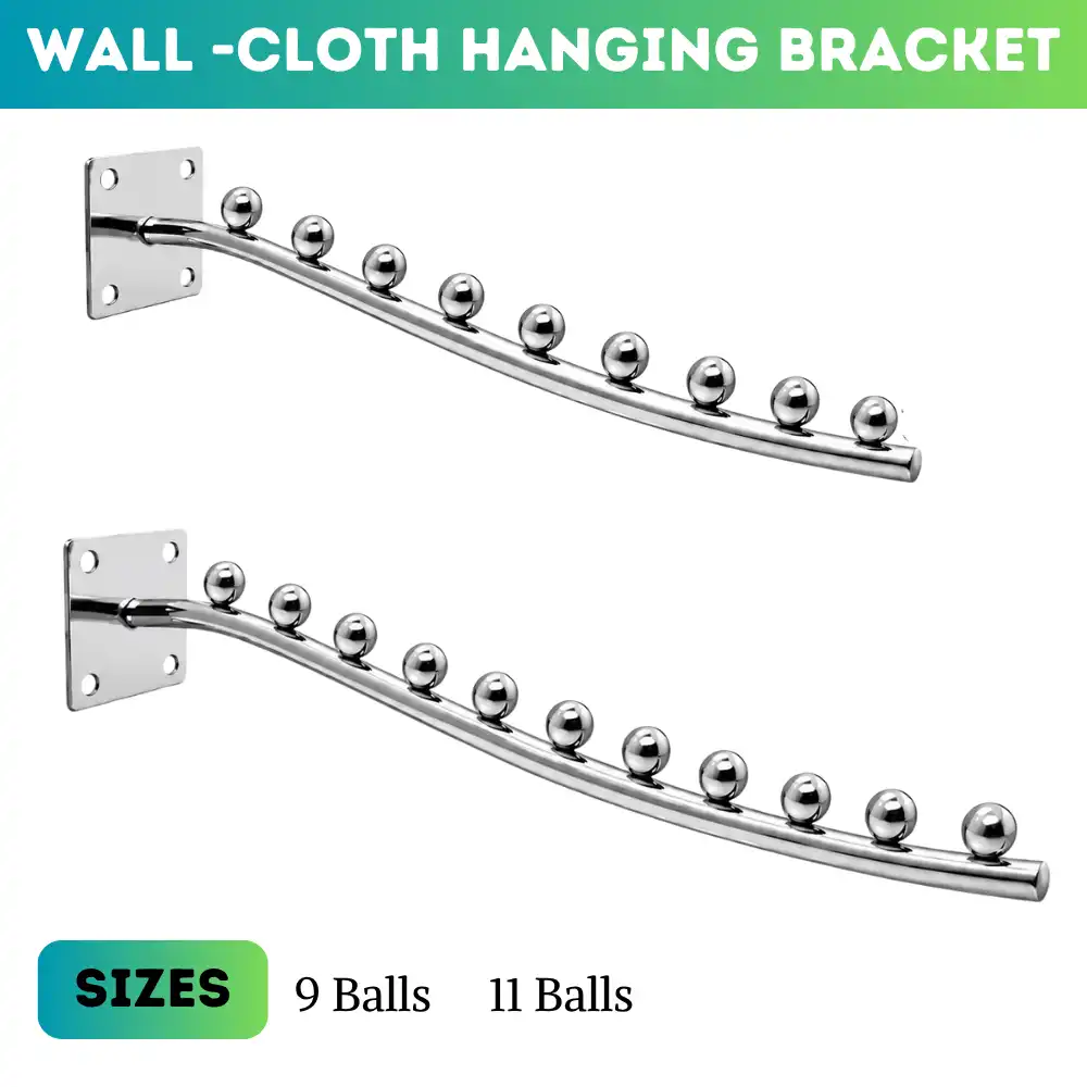 Cloth Hanging Bracket 9 & 11 Ball Chrome Wall-Mounted Clothes Hanging Bracket - Image 1