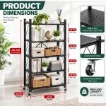 5 Tier Foldable Steel Storage Rack – Black Powder Coated Multipurpose Shelf - Image 2