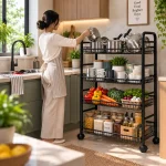 4 Tier Heavy Duty Mesh Basket Rolling Storage Rack - Image 5