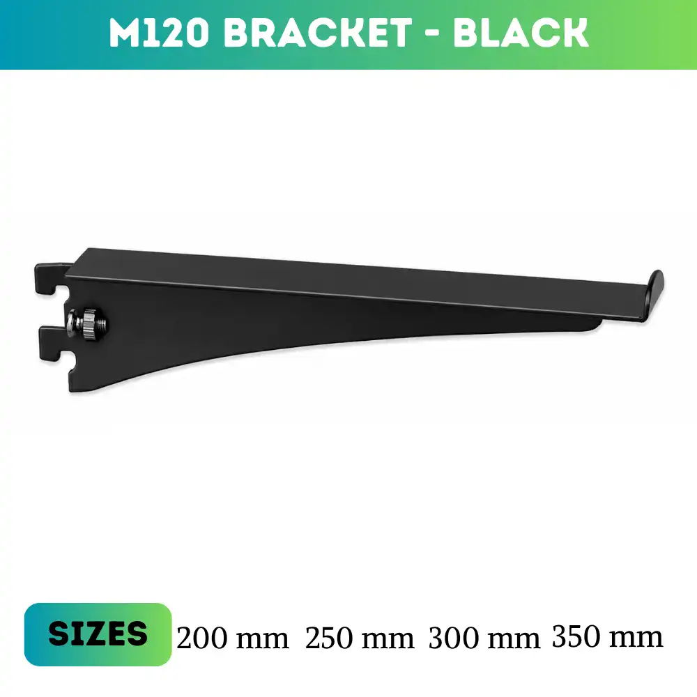 M120 Black Bracket M120 Black Steel Shelf Support Bracket – 200mm to 350mm - Image 1
