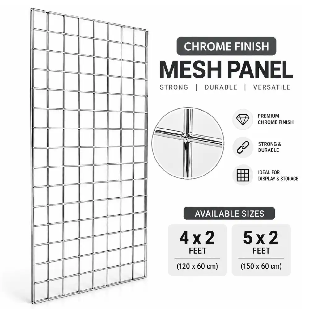 Mesh Panel Chrome Wire Grid Mesh Display Panel – 4x2ft & 5x2ft - Image 1