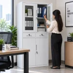 Lockable Steel Office Storage Cabinet with Glass Doors & Drawers - Image 5