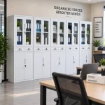 Lockable Steel Office Storage Cabinet with Glass Doors & Drawers - Image 7