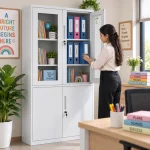 Dual-Section Lockable Steel Storage Cupboard with Glass Doors - Image 5