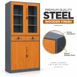 Executive Wooden Finish Steel File Cabinet with Glass Doors & Drawers - Image 5