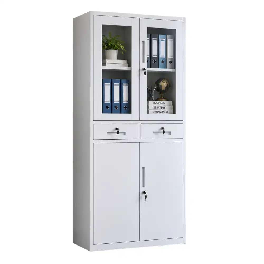 Office Storage Cabinet Lockable Steel Office Storage Cabinet with Glass Doors & Drawers - Image 1