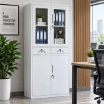 Lockable Steel Office Storage Cabinet with Glass Doors & Drawers - Image 2