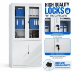 Dual-Section Lockable Steel Storage Cupboard with Glass Doors - Image 4
