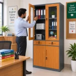 Executive Wooden Finish Steel File Cabinet with Glass Doors & Drawers - Image 2