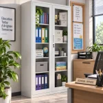 Lockable Glass Door Steel File & Book Storage Cupboard - Image 3