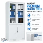 Dual-Section Lockable Steel Storage Cupboard with Glass Doors - Image 3