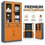 Executive Wooden Finish Steel File Cabinet with Glass Doors & Drawers - Image 6