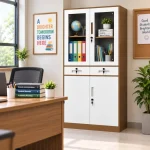 Secure Steel Office File Cabinet with Glass Doors & Lockable Drawers - Image 2