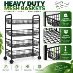 4 Tier Heavy Duty Mesh Basket Rolling Storage Rack - Image 2
